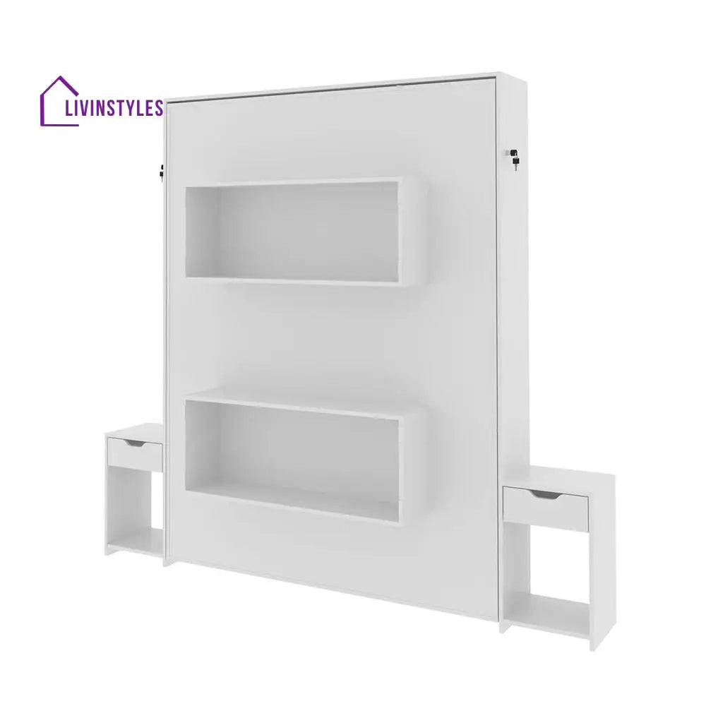 Luba White Finish Wall Mounted Bed with Shelves