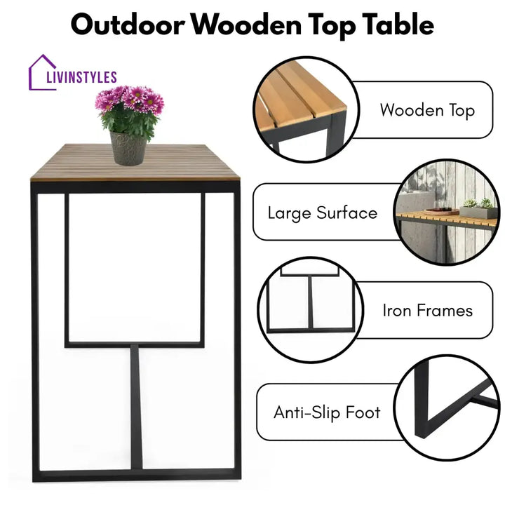 Lubna Outdoor Bar Table With Wooden Top - Bar Table