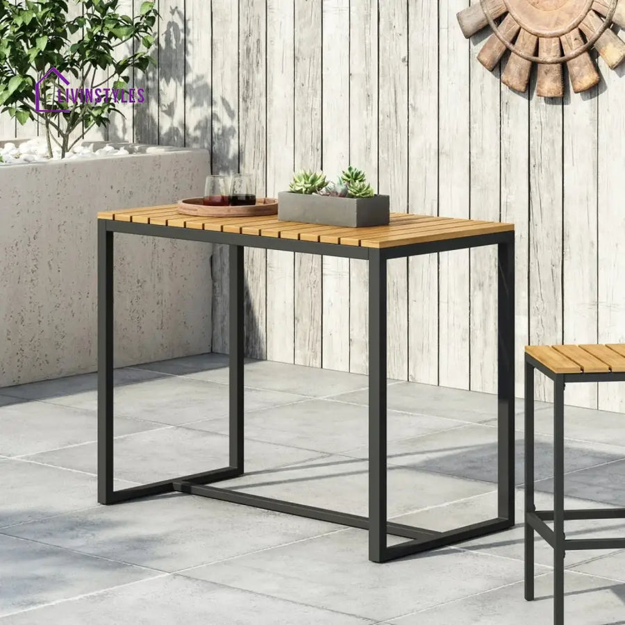 Lubna Outdoor Bar Table With Wooden Top - Bar Table