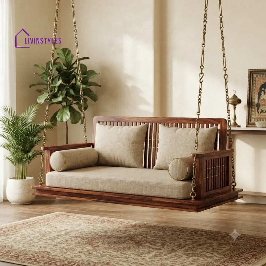 Luc 2 Seater Wooden Swing for Home | Wooden Jhula for home