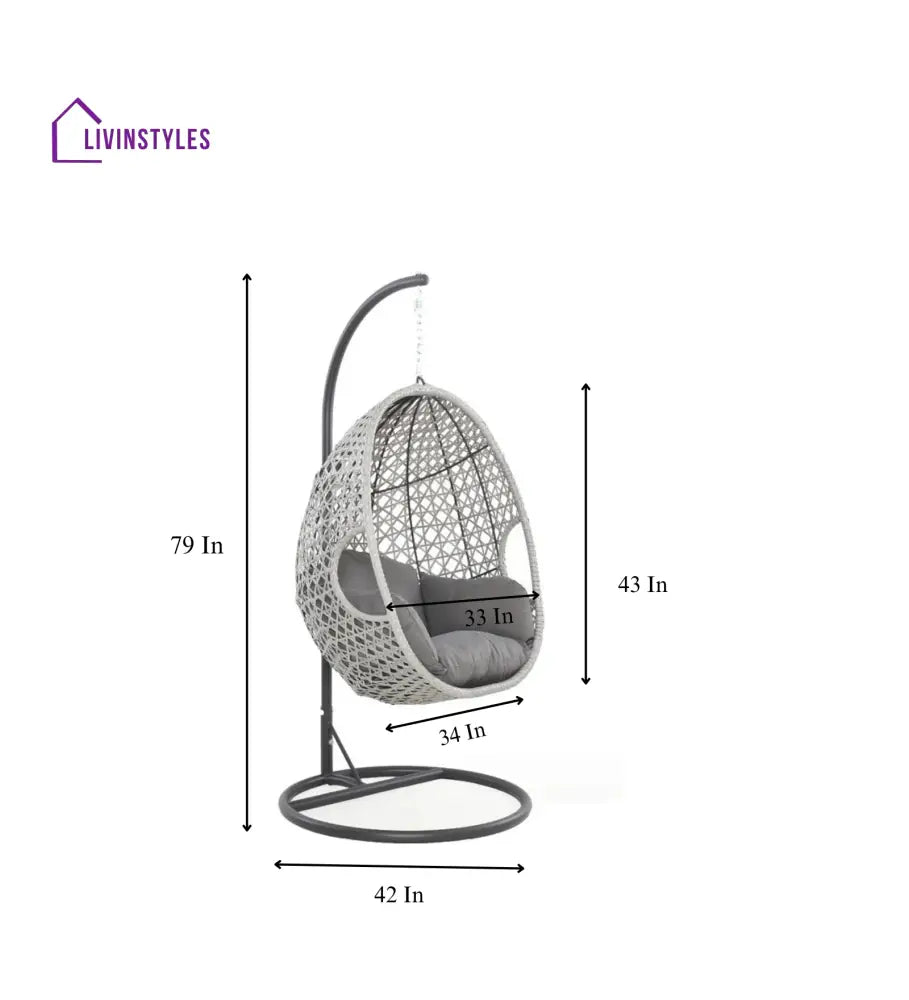 Luca Single Seater Hanging Swing With Stand For Balcony Garden Swing (White) - Swings