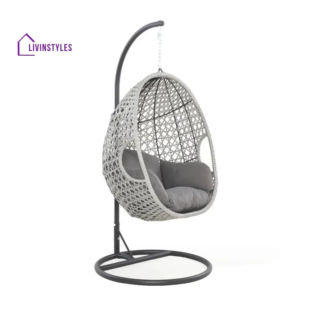 Luca Single Seater Hanging Swing With Stand For Balcony Garden Swing (White) - Swings