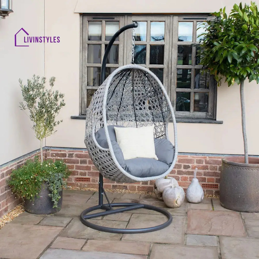 Luca Single Seater Hanging Swing With Stand For Balcony Garden Swing (White) - Swings