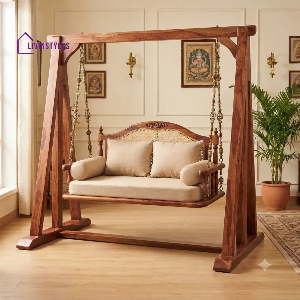 Lucas 2 Seater Wooden Swing for Home | Wooden Jhula for home