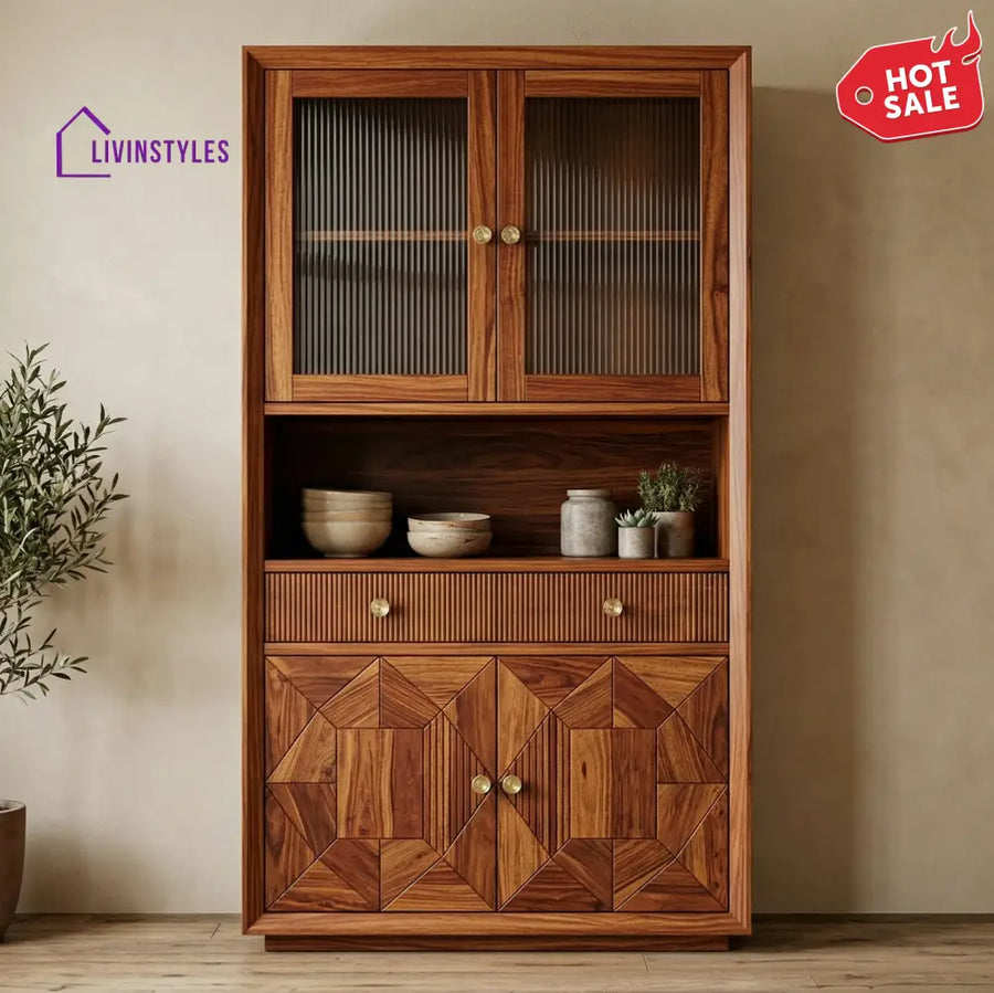 Lucas Classic Kitchen Cabinet with Glass (Honey Finish)