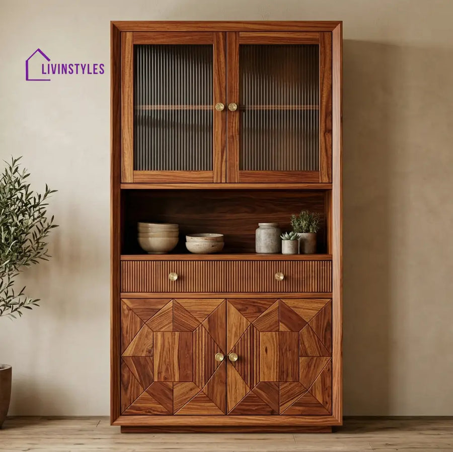 Lucas Classic Kitchen Cabinet with Glass (Honey Finish)