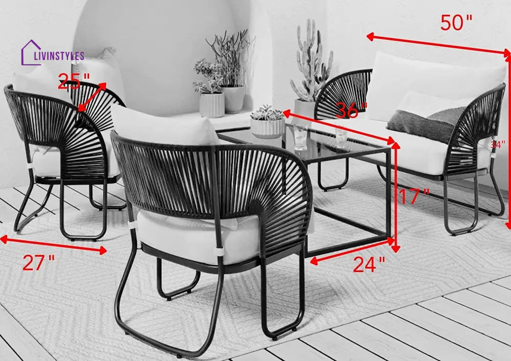 Lucas Outdoor Sofa Set 2 Seater 2 Single seater and 1 Center Table Set (Black) Braided & Rope - Sofa Sets