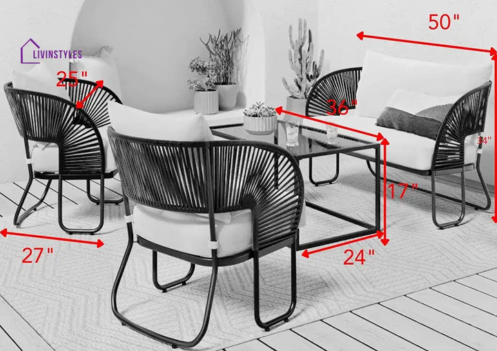 Lucas Outdoor Sofa Set 2 Seater 2 Single seater and 1 Center Table Set (Black) Braided & Rope - Sofa Sets