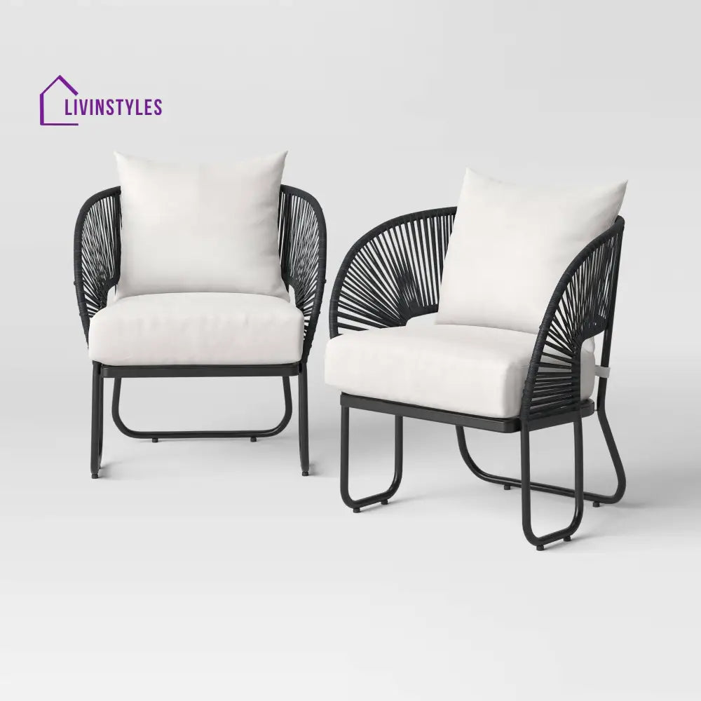 Lucas Outdoor Sofa Set 2 Seater 2 Single seater and 1 Center Table Set (Black) Braided & Rope - Sofa Sets