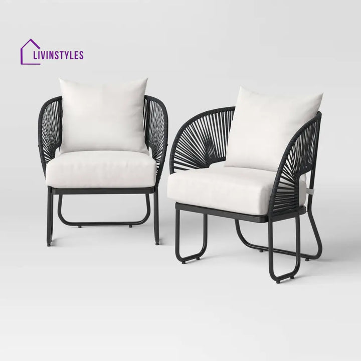 Lucas Outdoor Sofa Set 2 Seater 2 Single seater and 1 Center Table Set (Black) Braided & Rope - Sofa Sets