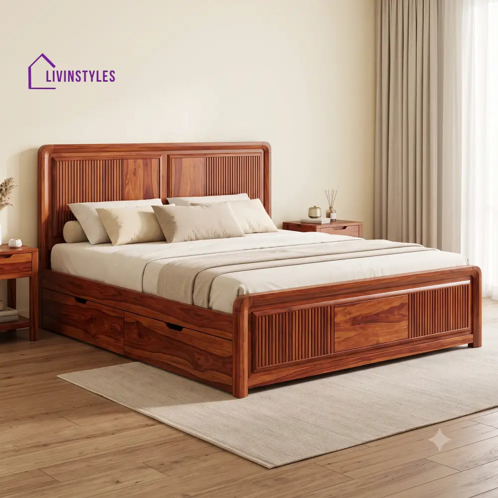 Lucas Premium Wooden Bed with Drawer Storage | King Size Bed & Queen Size Bed Online