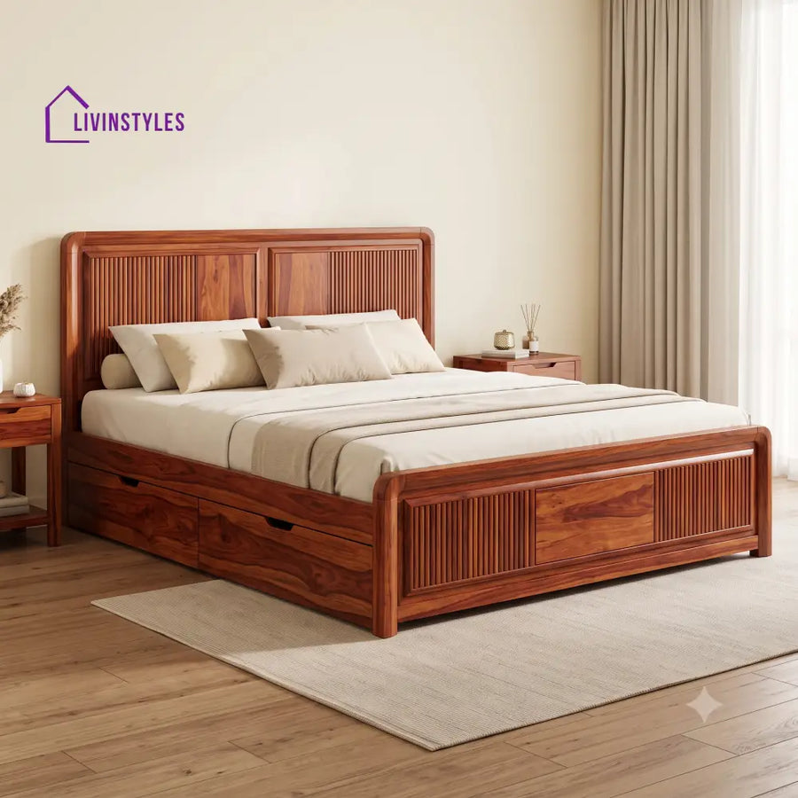 Lucas Premium Wooden Bed with Drawer Storage | King Size Bed & Queen Size Bed Online