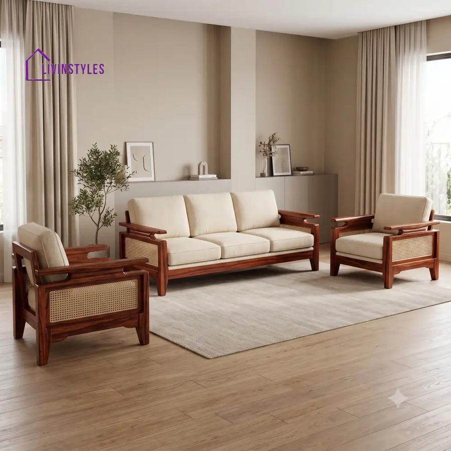 Lucas Premium Wooden Sofa Set for Living Room | 3 + 1 + 1 Seater Sheesham Wood Sofa Set