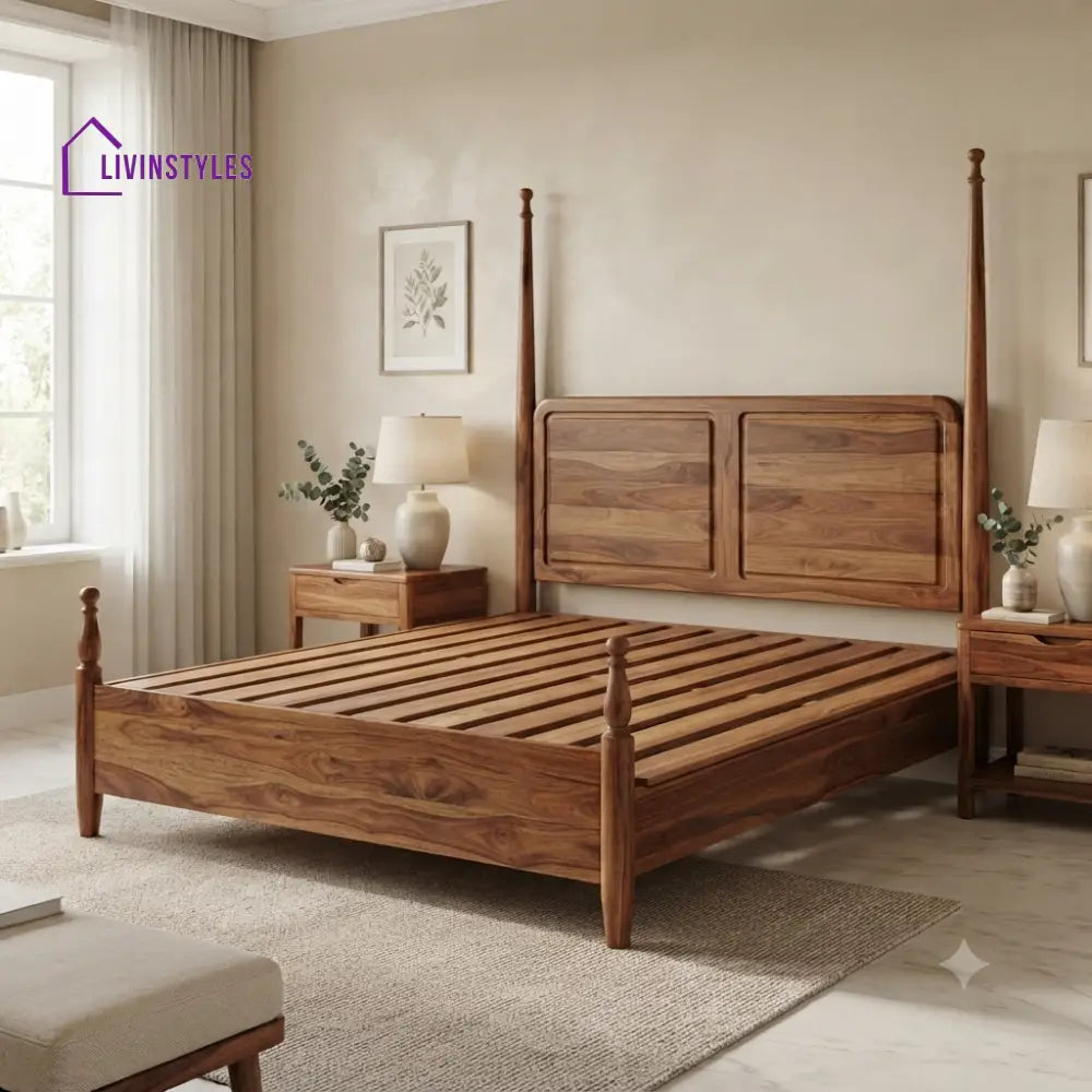 Lucas Solid Sheesham Wood Poster Bed Without Storage