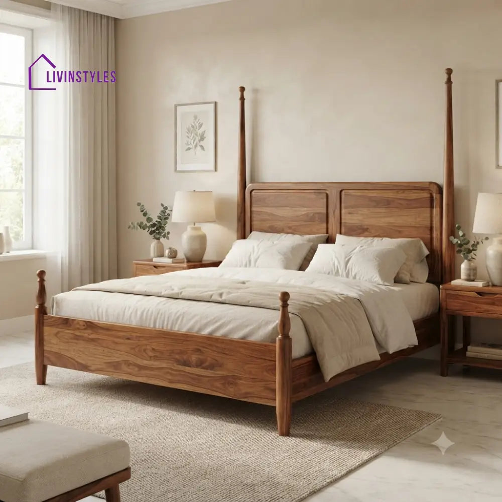 Lucas Solid Sheesham Wood Poster Bed Without Storage