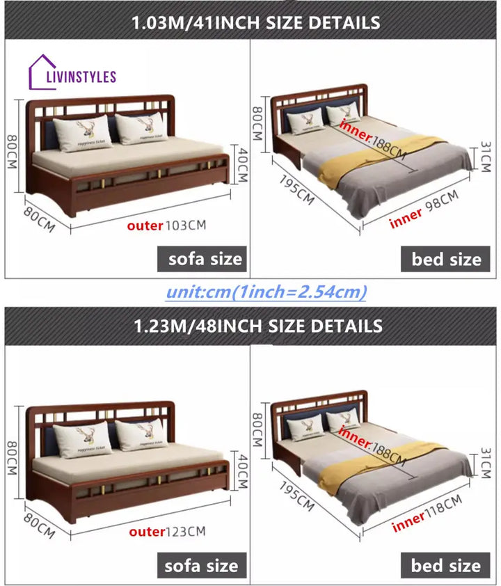 Solid Wood Frame Pull Out Sleeper Sofa Bed with Underneath Storage 1.03M/40INCH / BEIGE sofa bed with underneath storage