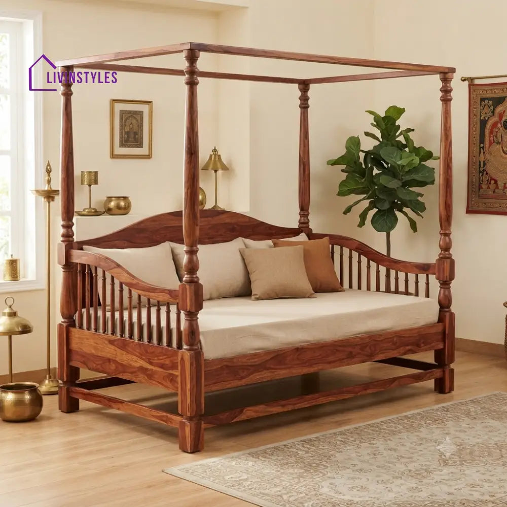Lucas Wooden Divan Bed for Living Room | Solid Sheesham Wood