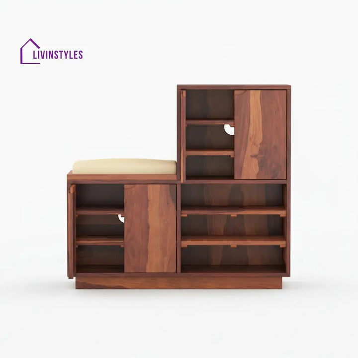 Lucia Sheesham Wood Shoe Rack with Door and Seating