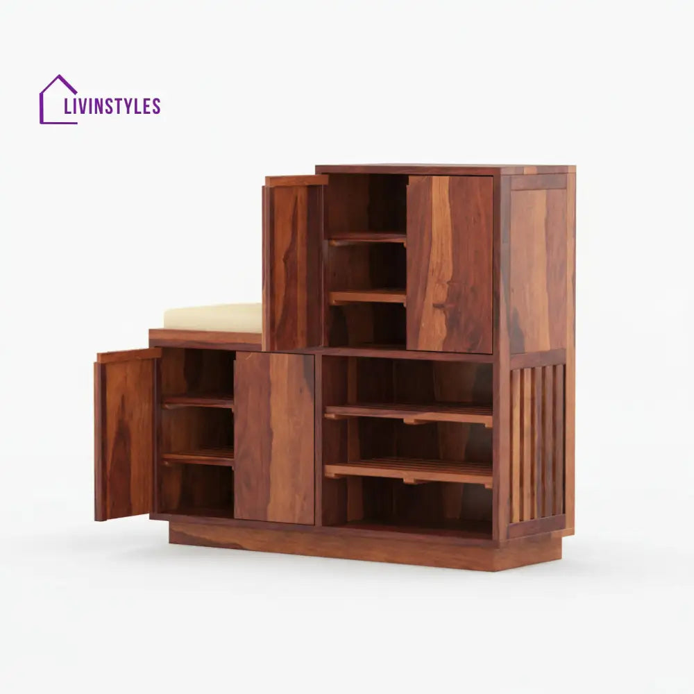 Lucia Sheesham Wood Shoe Rack with Door and Seating