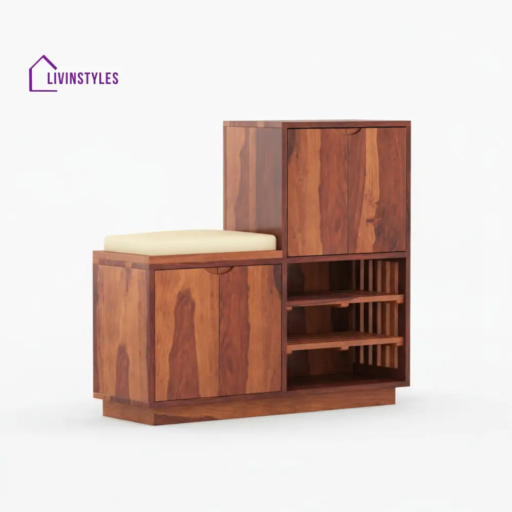 Lucia Sheesham Wood Shoe Rack with Door and Seating