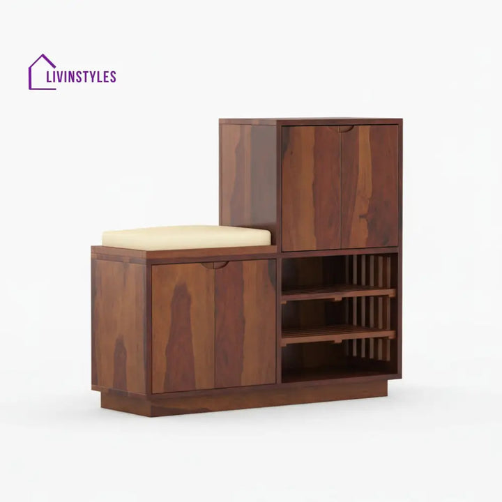 Lucia Sheesham Wood Shoe Rack with Door and Seating
