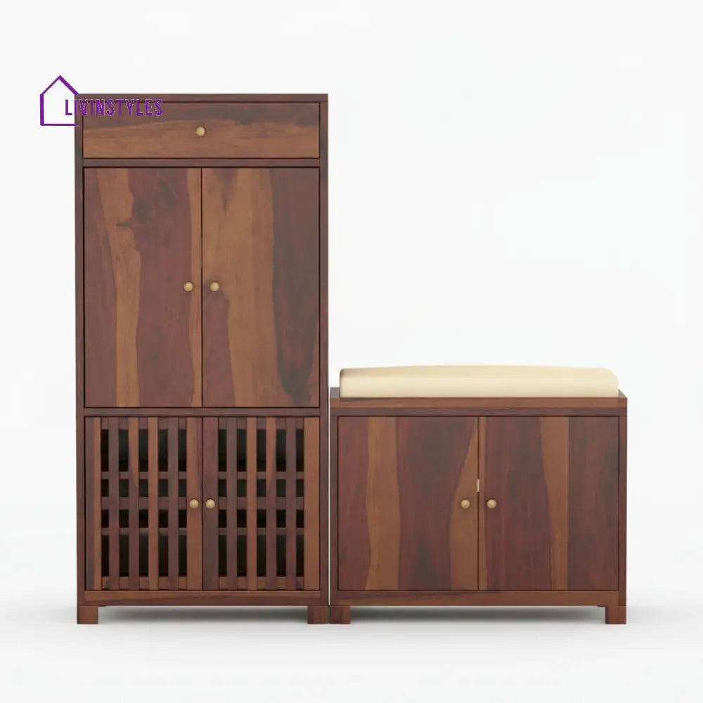Luciana Sheesham Wood Shoe rack with seating Walnut