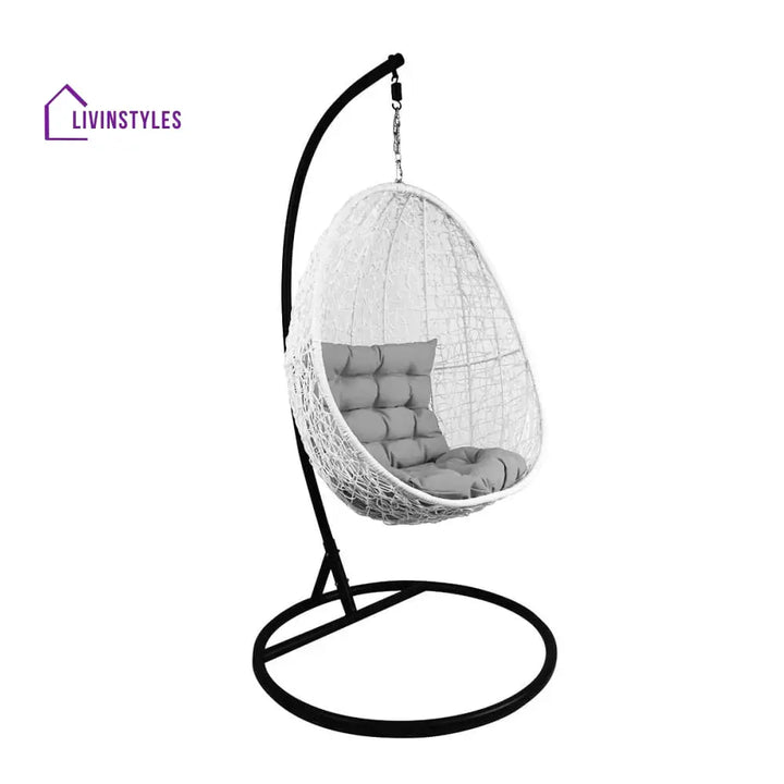 Luciana Single Seater Hanging Swing With Stand For Balcony Garden Swing (White) - Light Grey - Swings