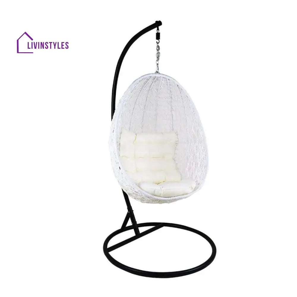 Luciana Single Seater Hanging Swing With Stand For Balcony Garden Swing (White) - Off- White - Swings
