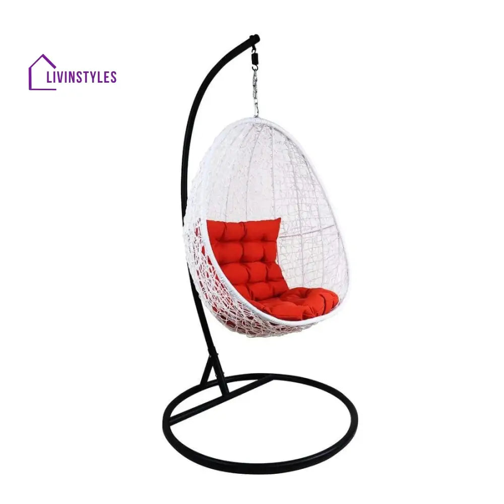 Luciana Single Seater Hanging Swing With Stand For Balcony Garden Swing (White) - Red - Swings