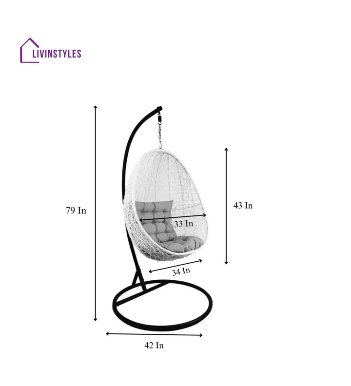 Luciana Single Seater Hanging Swing With Stand For Balcony Garden Swing (White) - Swings