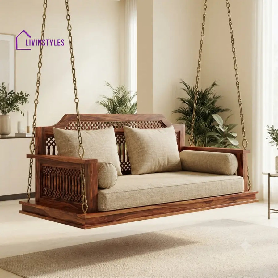 Lucie 2 Seater Wooden Swing for Home | Wooden Jhula for home