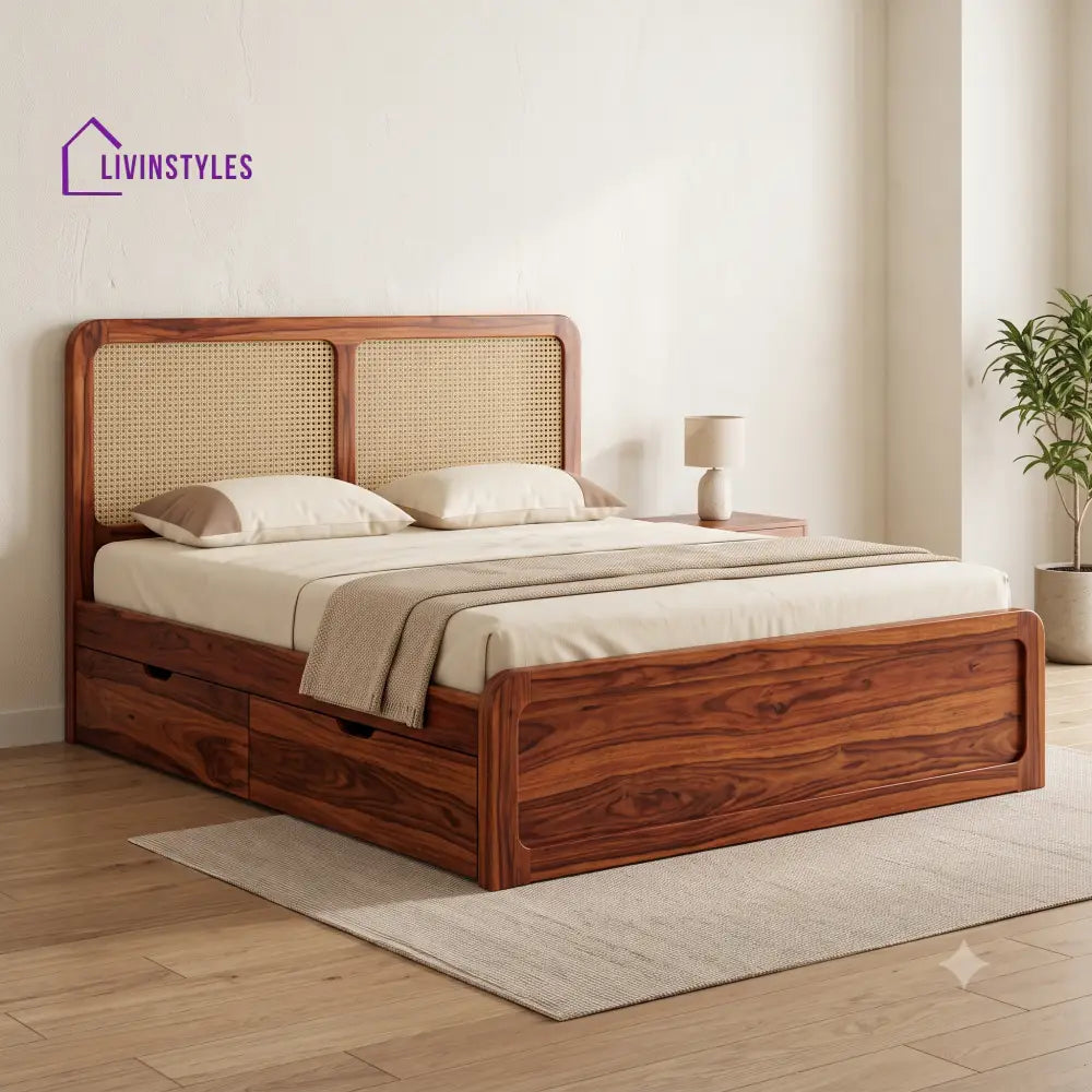 Lucie Premium Wooden Bed with Drawer Storage | King Size Bed & Queen Size Bed Online