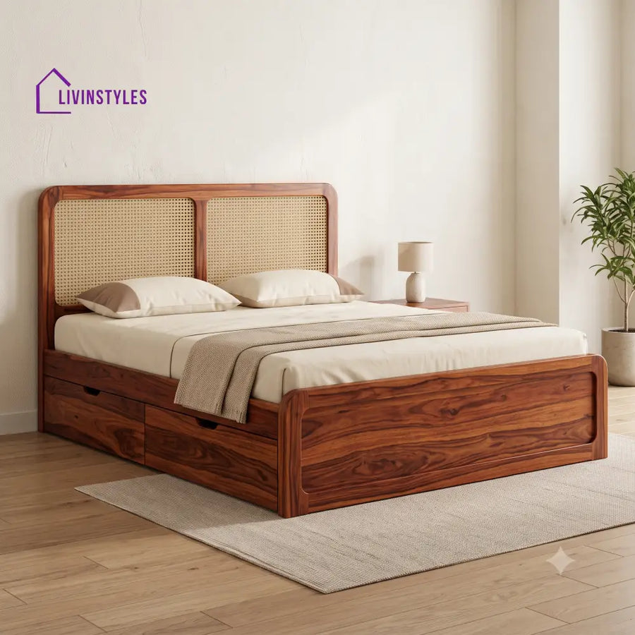 Lucie Premium Wooden Bed with Drawer Storage | King Size Bed & Queen Size Bed Online