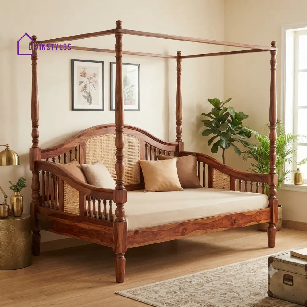 Lucie Wooden Divan Bed for Living Room | Solid Sheesham Wood