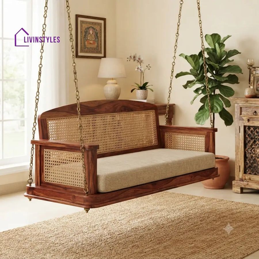 Lucien 2 Seater Wooden Swing for Home | Wooden Jhula for home