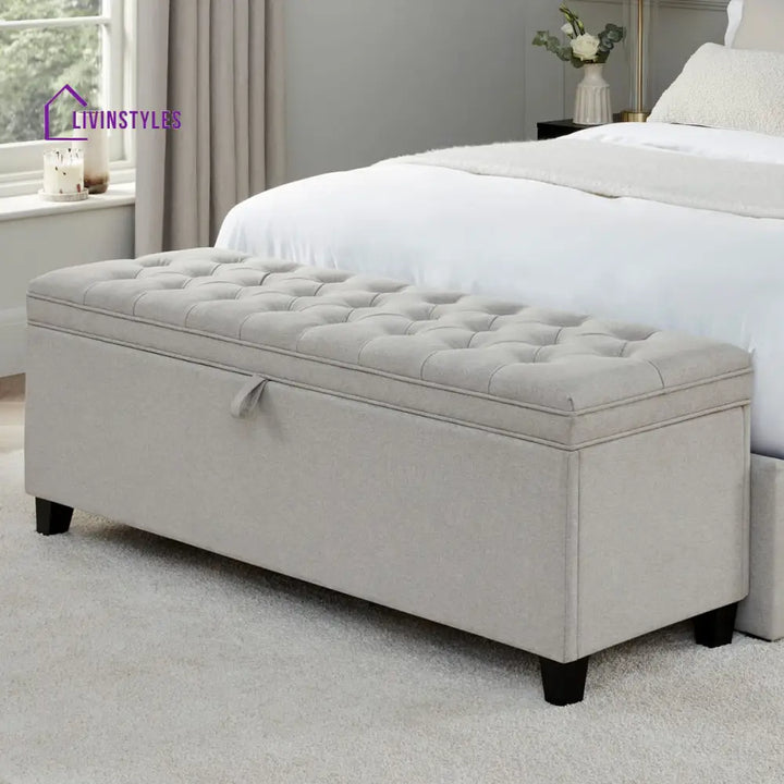 Lucio Button Back Storage Ottoman - Natural End of Bed Ottomans