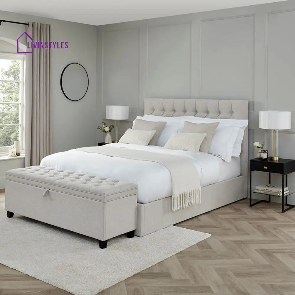 Lucio Button Back Storage Ottoman - Natural End of Bed Ottomans