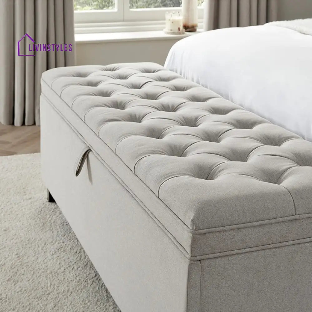 Lucio Button Back Storage Ottoman - Natural End of Bed Ottomans