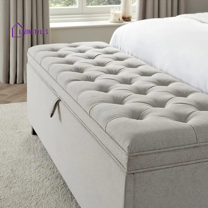 Lucio Button Back Storage Ottoman - Natural End of Bed Ottomans