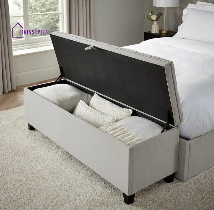 Lucio Button Back Storage Ottoman - Natural End of Bed Ottomans