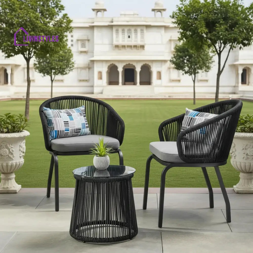 Luigi Outdoor Patio Seating Set 2 Chairs and 1 Table Set (Black) Braided & Rope - Coffee Table Sets