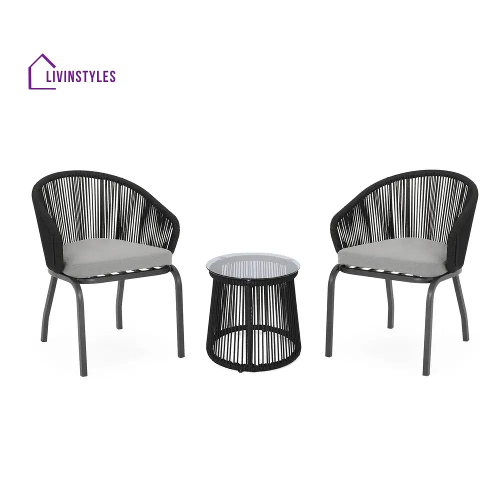 Luigi Outdoor Patio Seating Set 2 Chairs and 1 Table Set (Black) Braided & Rope - Coffee Table Sets