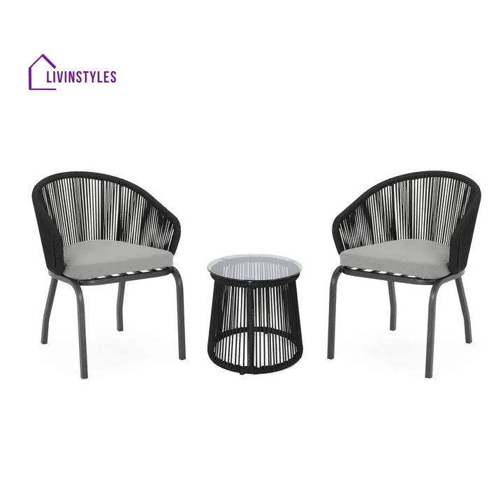 Luigi Outdoor Patio Seating Set 2 Chairs and 1 Table Set (Black) Braided & Rope - Coffee Table Sets