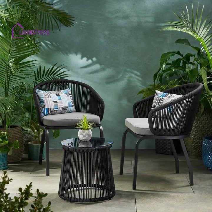 Luigi Outdoor Patio Seating Set 2 Chairs and 1 Table Set (Black) Braided & Rope - Coffee Table Sets