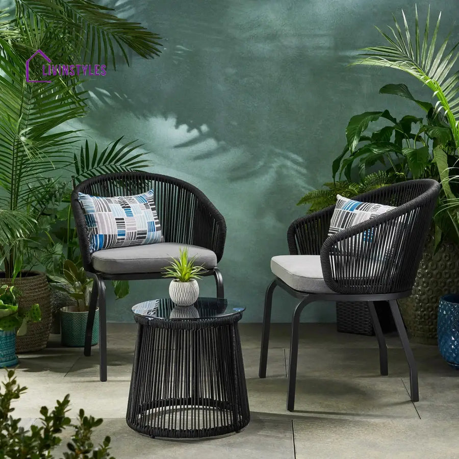 Luigi Outdoor Patio Seating Set 2 Chairs and 1 Table Set (Black) Braided & Rope - Coffee Table Sets
