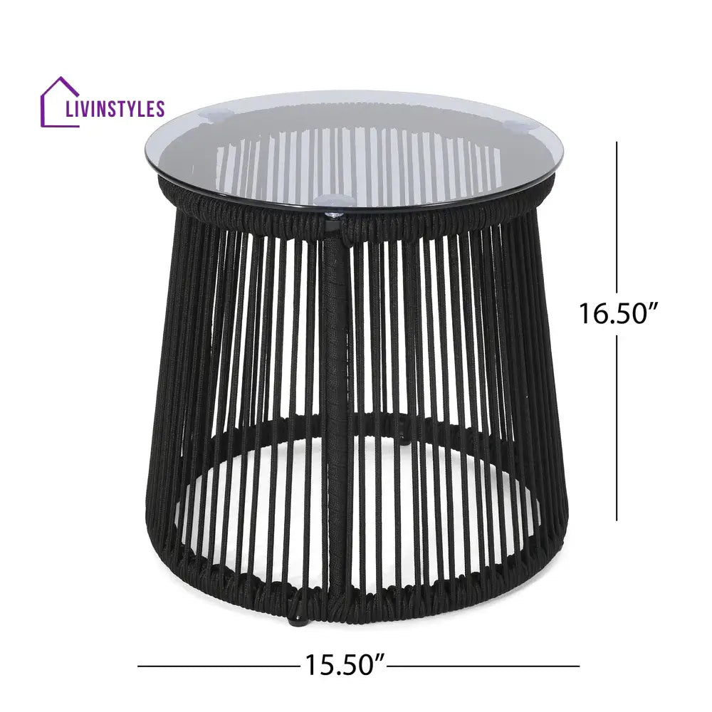 Luigi Outdoor Patio Seating Set 2 Chairs and 1 Table Set (Black) Braided & Rope - Coffee Table Sets