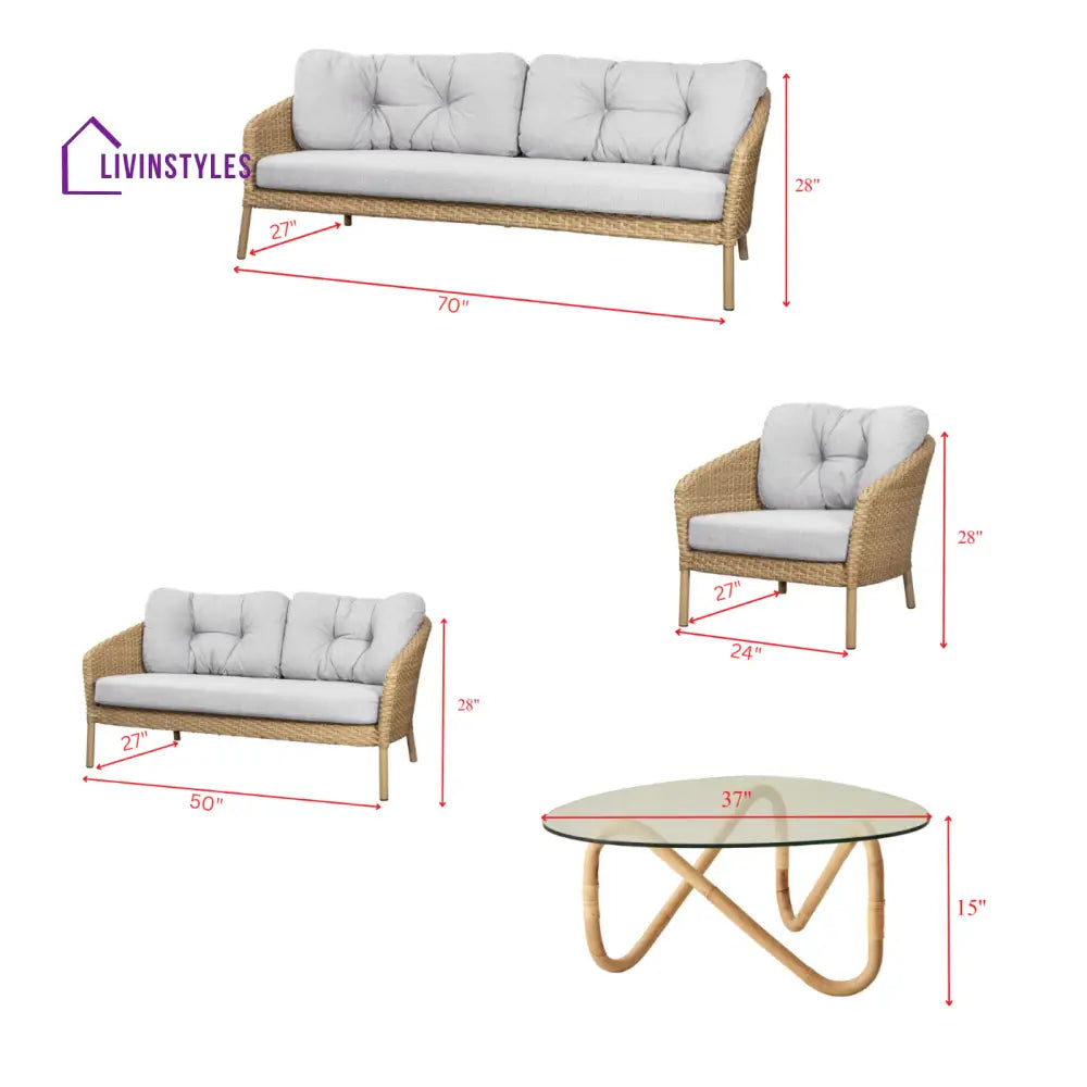 Luigi Outdoor Patio Sofa Set 3 Seater 2 Seater 1 Single Seater and 1 Center Table (Brown) - Sofa Sets
