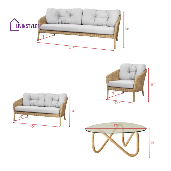 Luigi Outdoor Patio Sofa Set 3 Seater 2 Seater 1 Single Seater and 1 Center Table (Brown) - Sofa Sets