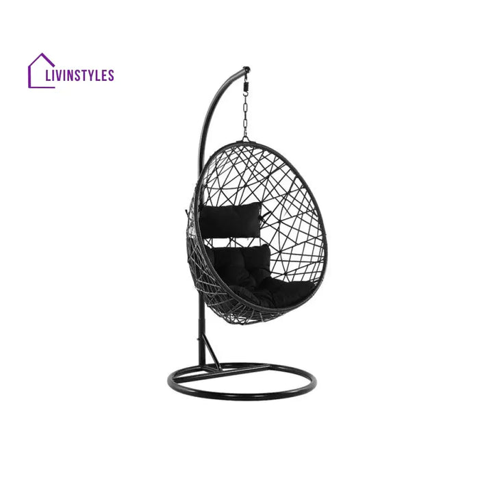 Luigi Single Seater Hanging Swing With Stand For Balcony Garden Swing (Black) Swings