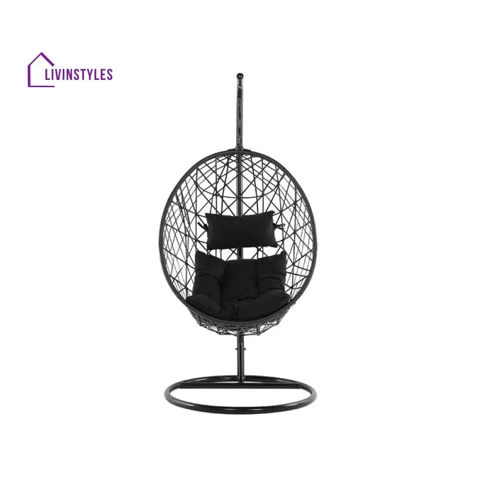 Luigi Single Seater Hanging Swing With Stand For Balcony Garden Swing (Black) Swings